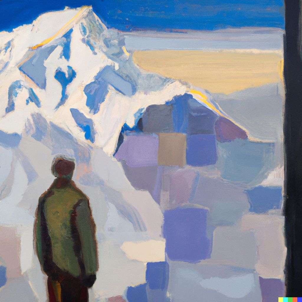 someone gazing at Mount Everest, painting by Piet Mondrian